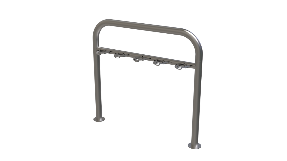 Arceau renforcé pour trottinettes sur platines, 5 places, inox brossé