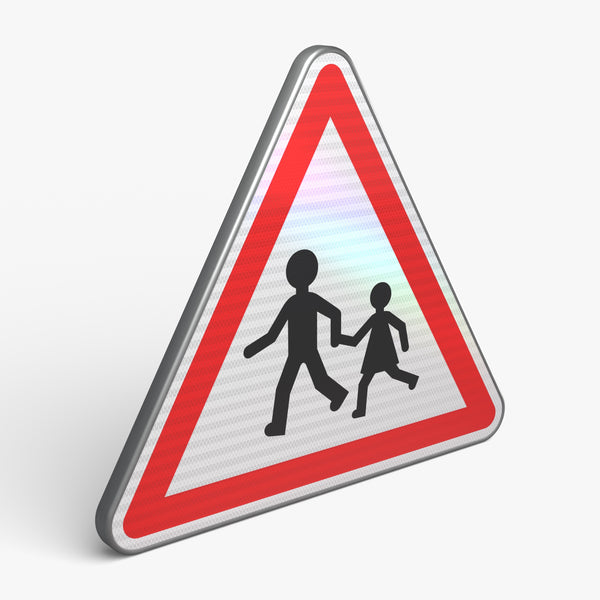 Panneau A13a - Presence d'enfants, vue 3/4 face