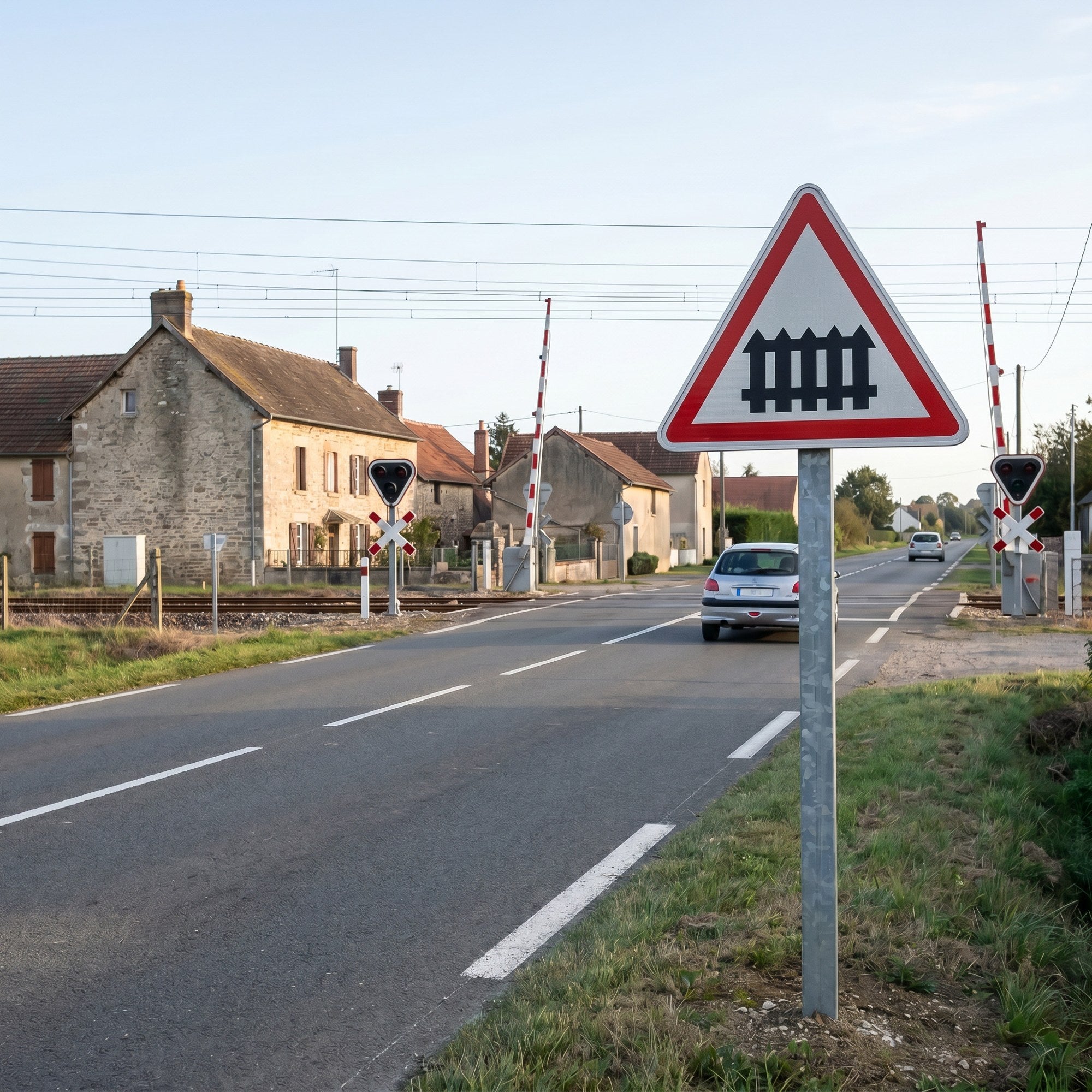 Panneau routier passage à niveau avec barrières A7 Image secondaire du produit
