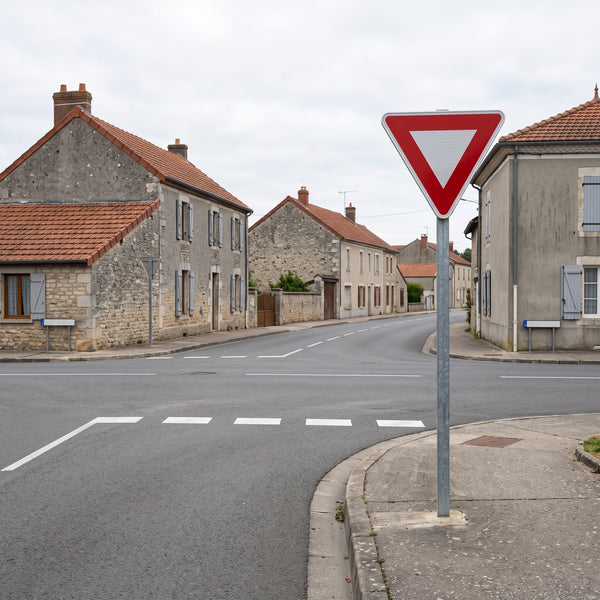 Panneau AB3a — mise en situation à une intersection (mise en situation générée par IA)