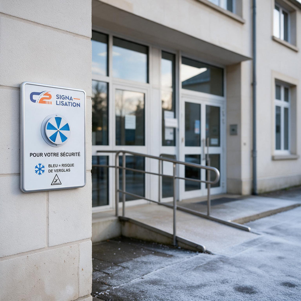 Panneau Alerte Gel à l'entrée d'un bâtiment public