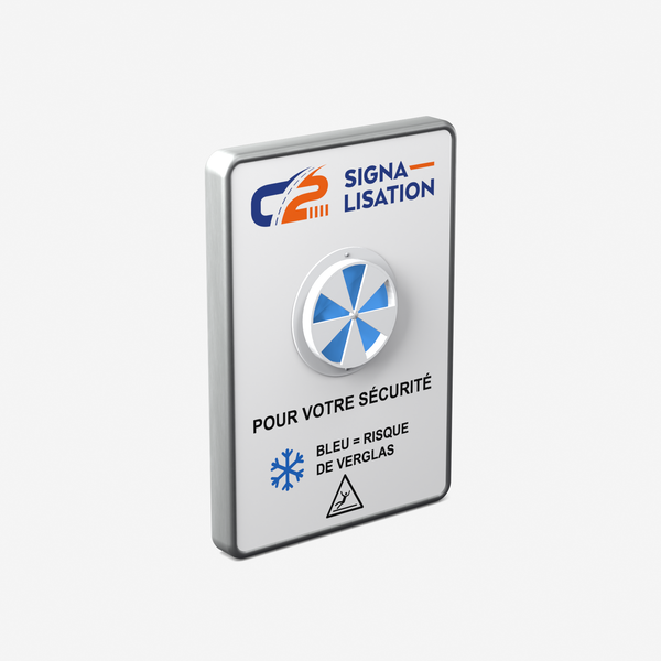 Panneau Alerte Gel — vue 3/4, module en relief, disque thermosensible en creux