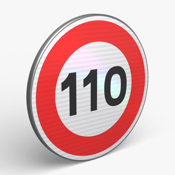 Panneau B14 - 110 km/h, vue 3/4 face