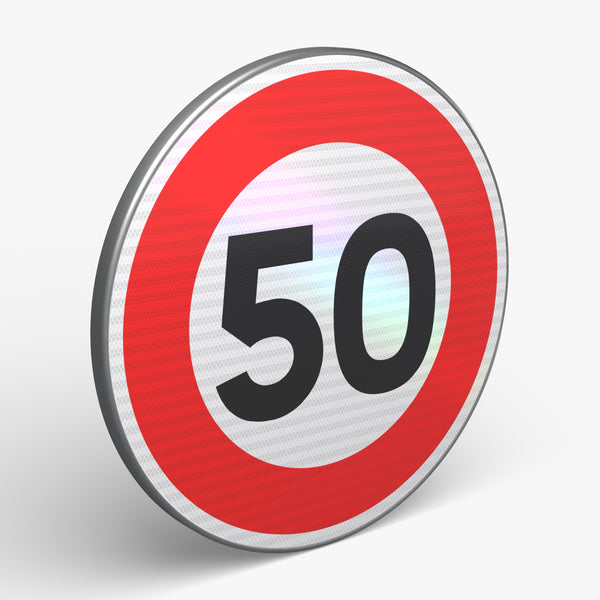 Panneau B14 - 50 km/h, vue 3/4 face