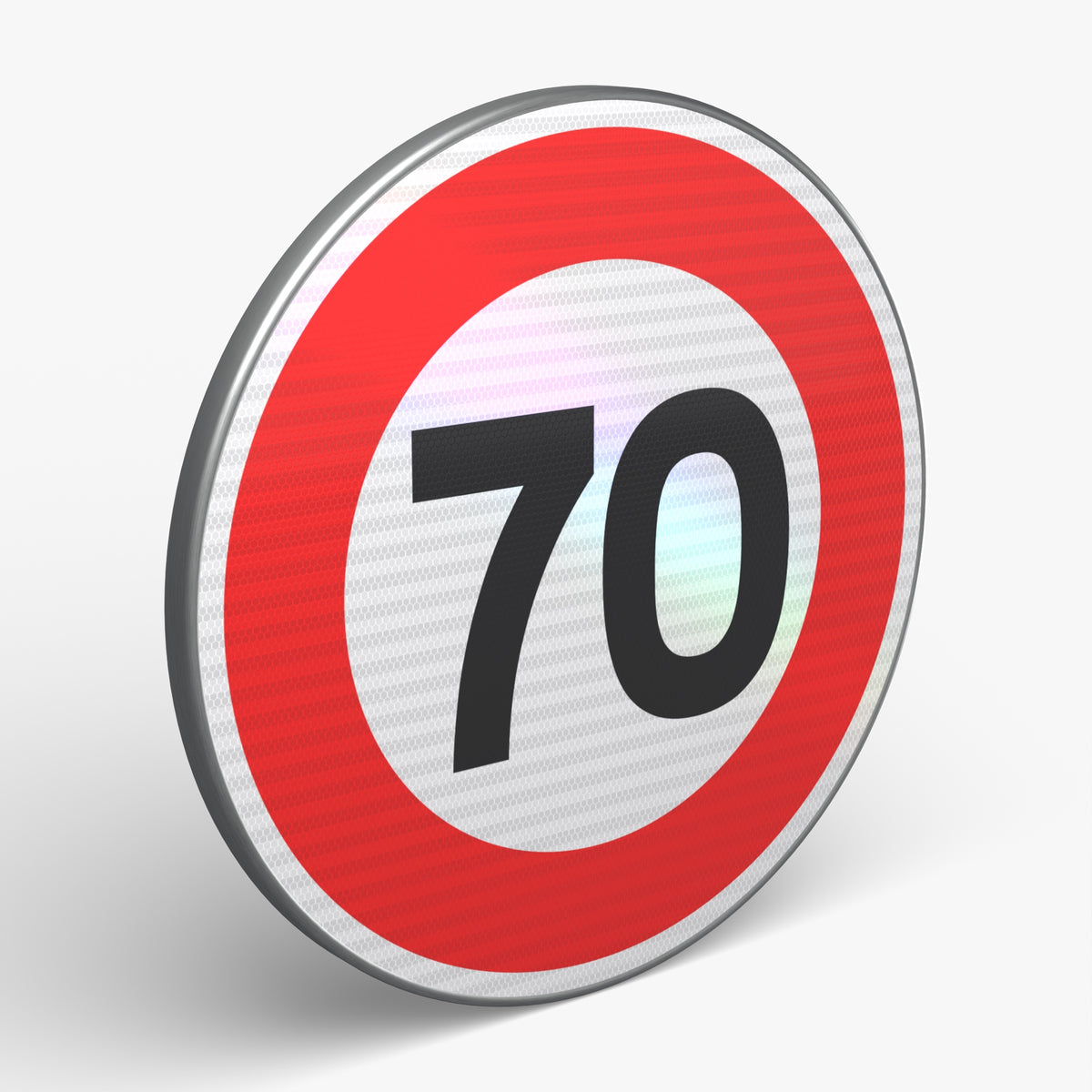 Panneau B14 - 70 km/h, vue 3/4 face