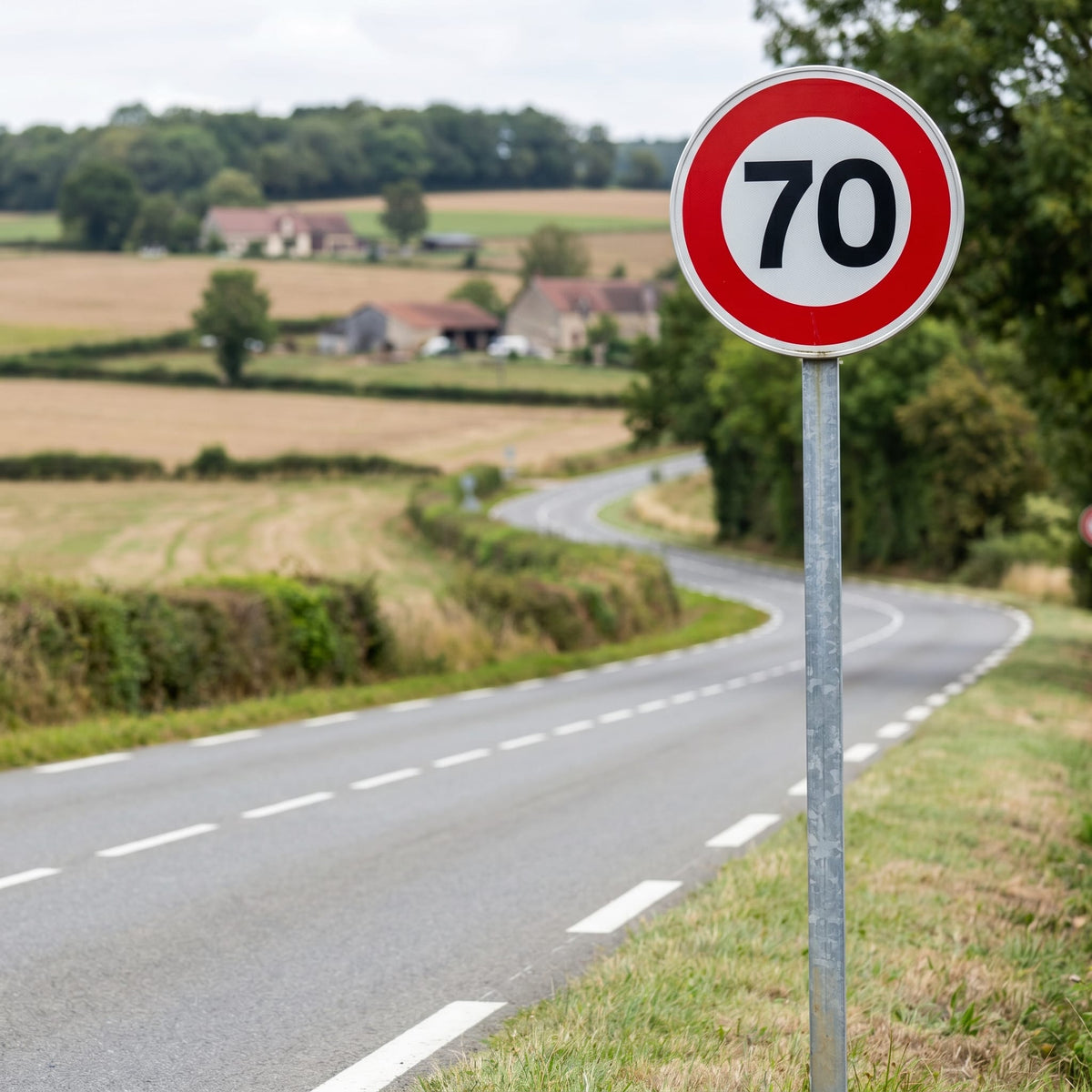 Panneau B14 — 70 km/h, mise en situation sur voirie