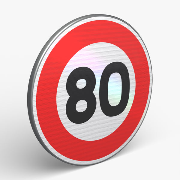 Panneau B14 - 80 km/h, vue 3/4 face
