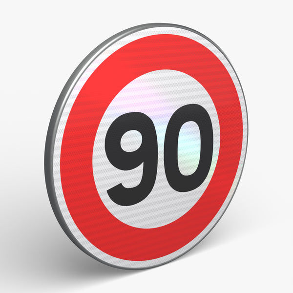 Panneau B14 - 90 km/h, vue 3/4 face