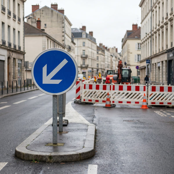 Panneau B21a2 — contournement obligatoire par la gauche, mise en situation sur voirie