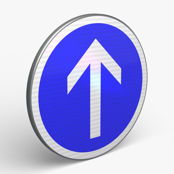 Panneau B21b — Direction obligatoire tout droit, vue 3/4 face