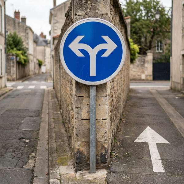 Panneau B21e — direction obligatoire à droite ou à gauche, mise en situation sur voirie