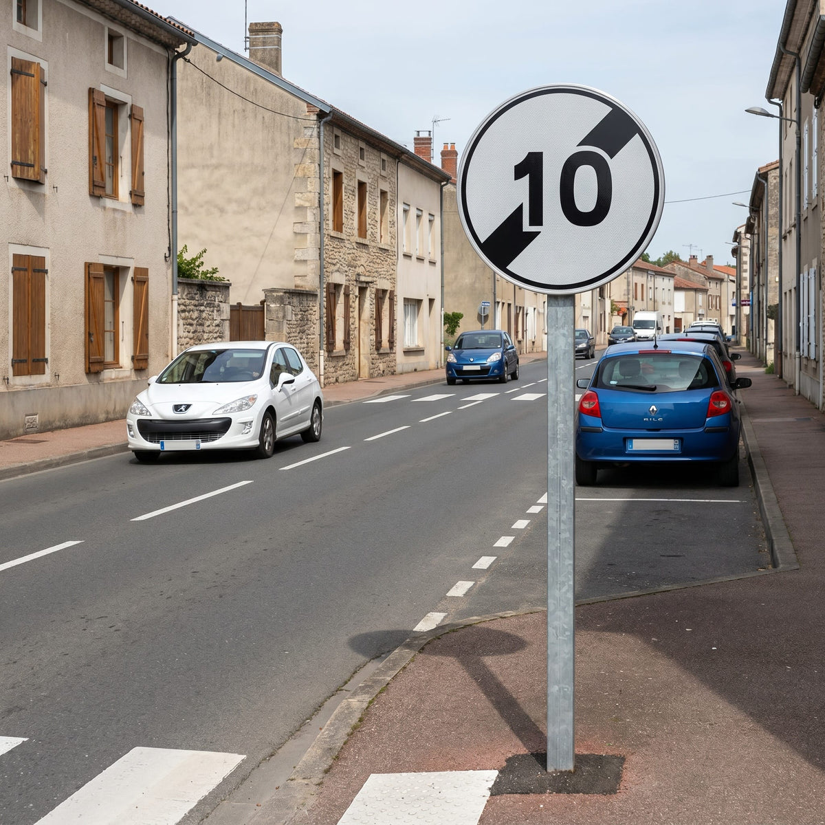 Panneau B33 fin de limitation 10 km/h, mise en situation