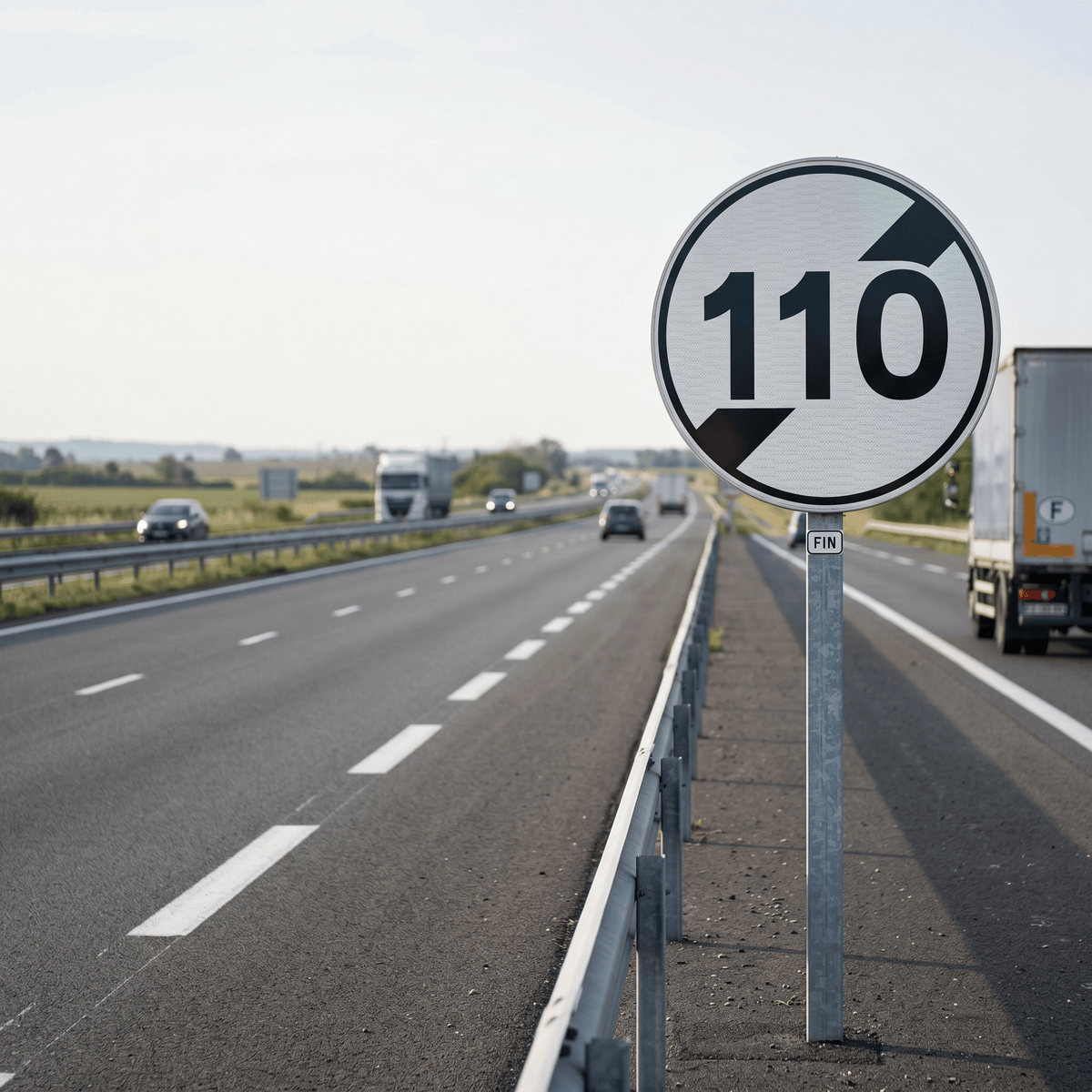 Panneau B33 fin de limitation 110 km/h, mise en situation
