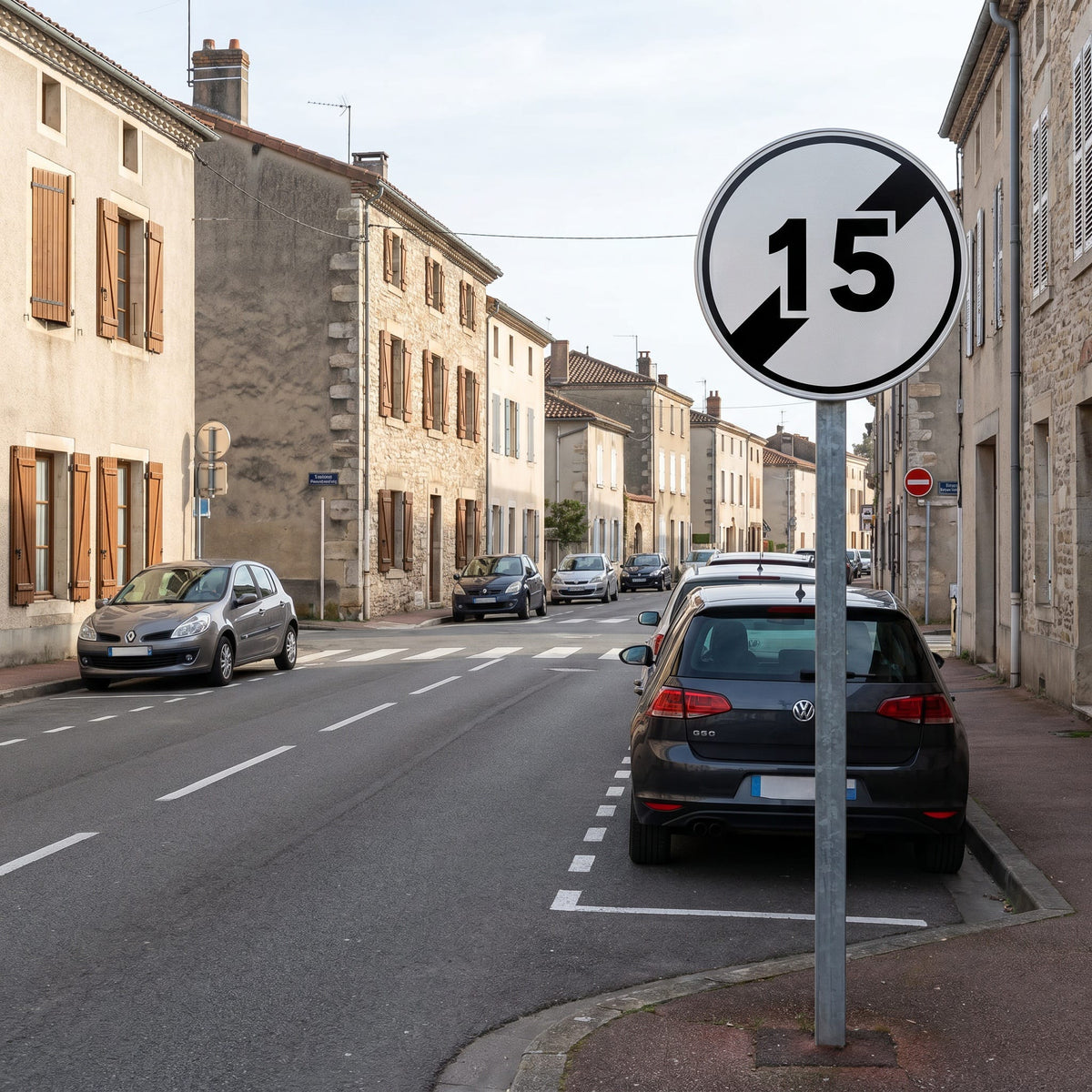 Panneau B33 fin de limitation 15 km/h, mise en situation