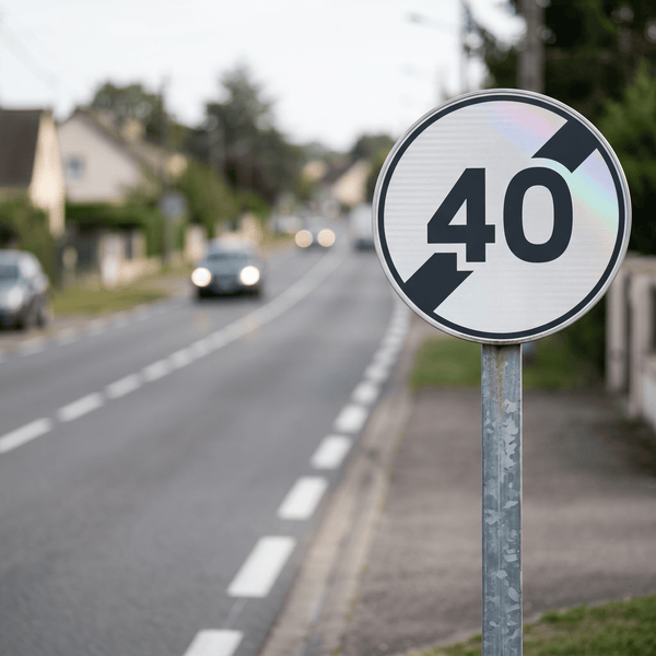 Panneau B33 fin de limitation 40 km/h, mise en situation