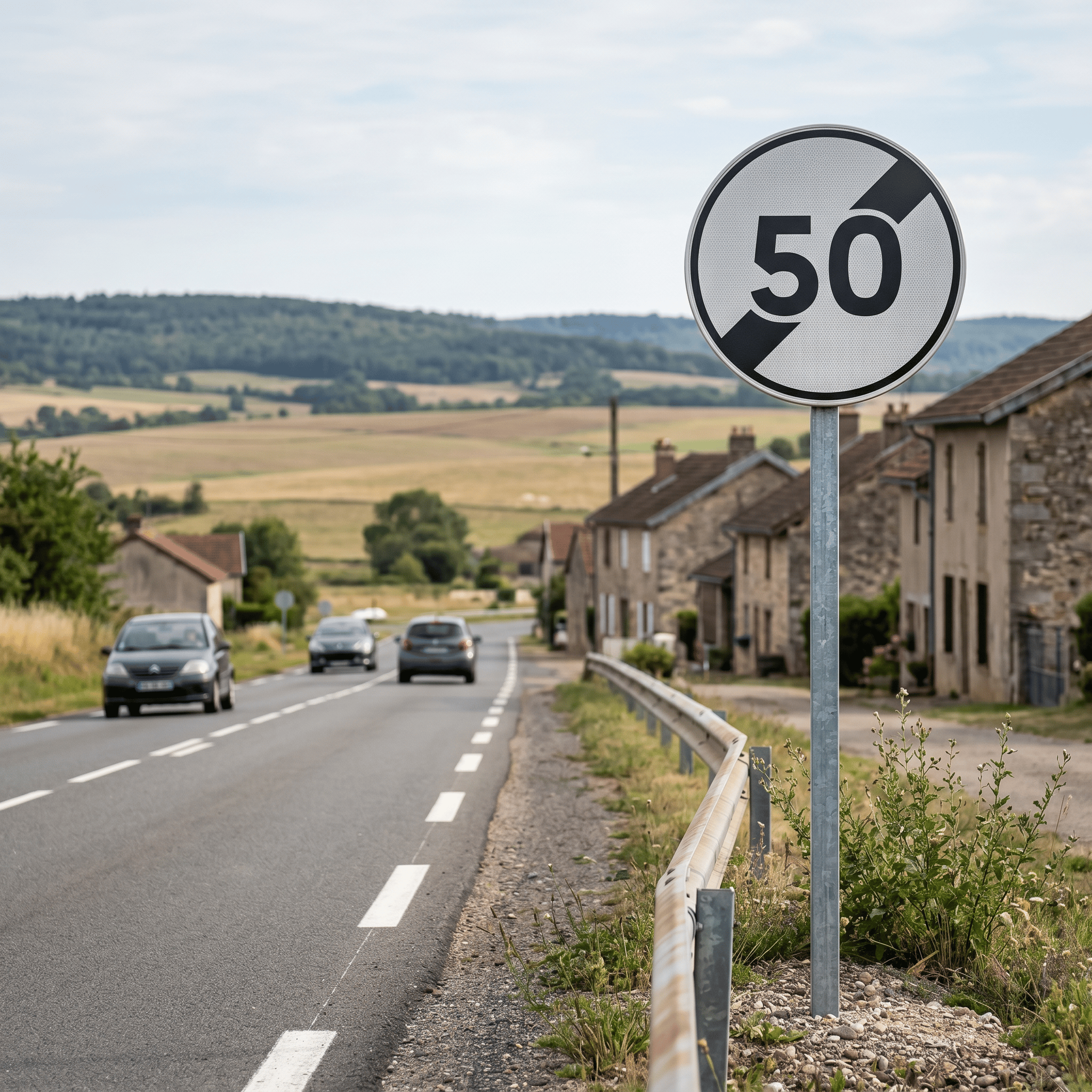 Panneau routier fin de limitation de vitesse 50 km/h B33 Image secondaire du produit
