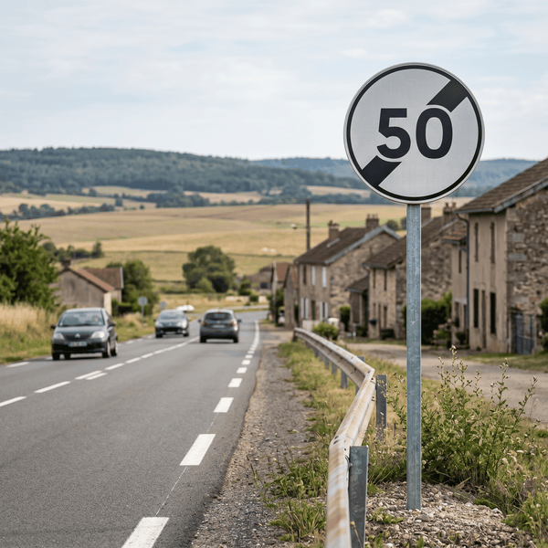 Panneau B33 fin de limitation 50 km/h, mise en situation