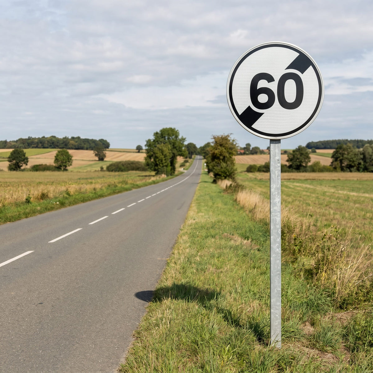 Panneau B33 fin de limitation 60 km/h, mise en situation
