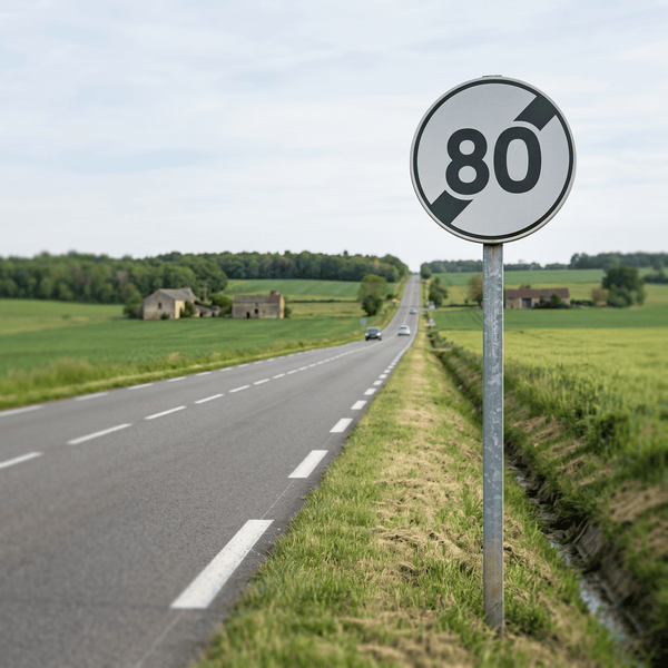 Panneau B33 fin de limitation 80 km/h, mise en situation