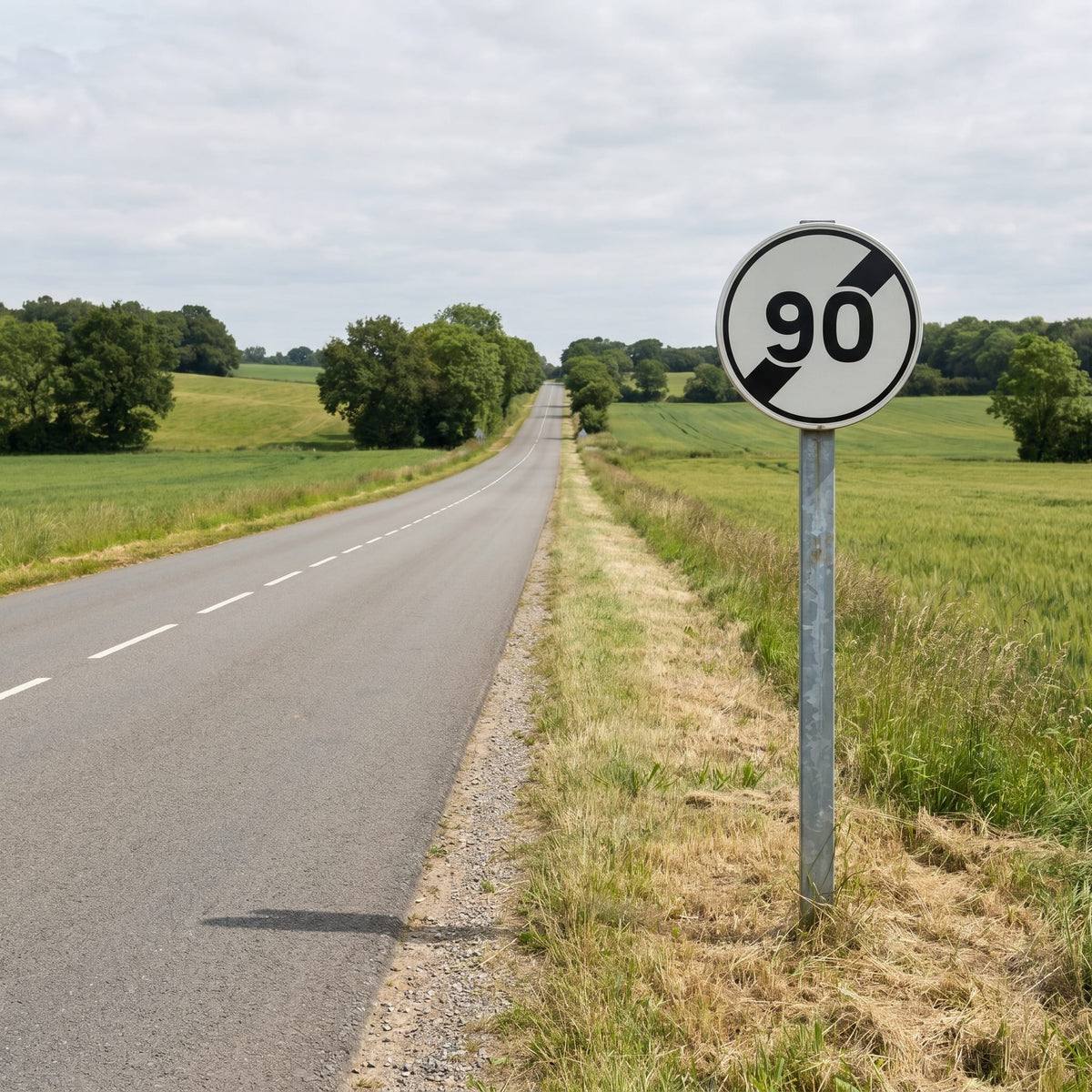 Panneau B33 fin de limitation 90 km/h, mise en situation