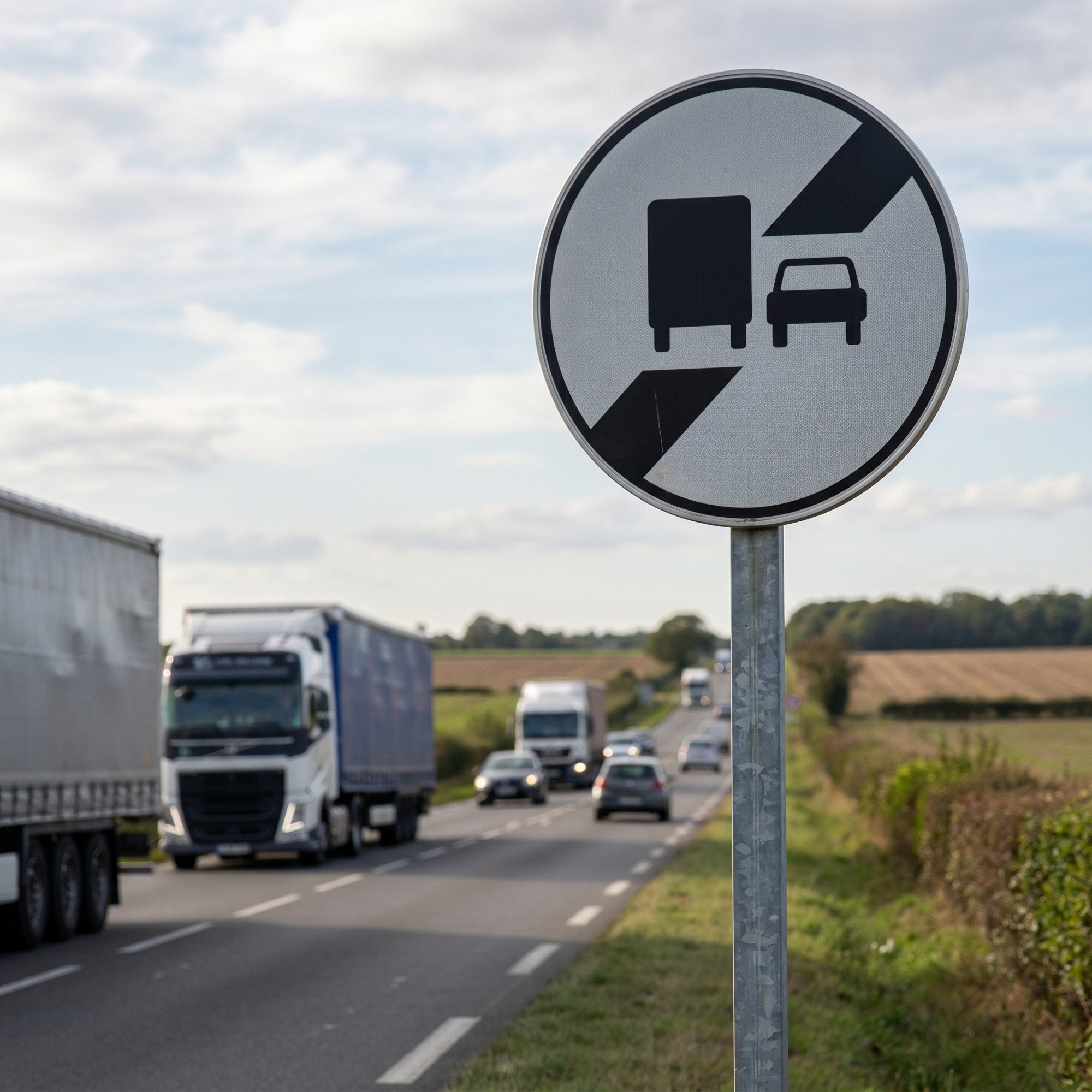 Panneau routier fin d'interdiction de dépasser poids lourds B34a Image secondaire du produit
