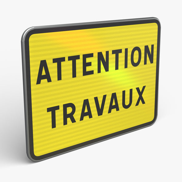 Panneau KC1 ATTENTION TRAVAUX — vue de trois quarts face