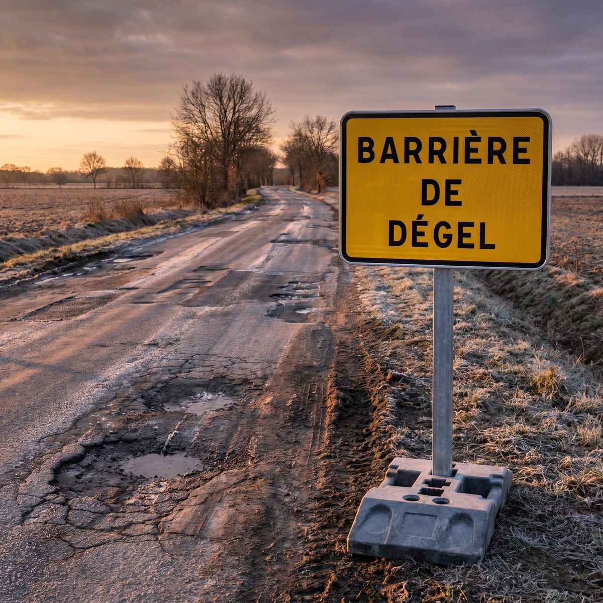 Panneau KC1 BARRIÈRE DE DÉGEL — mise en situation sur chantier