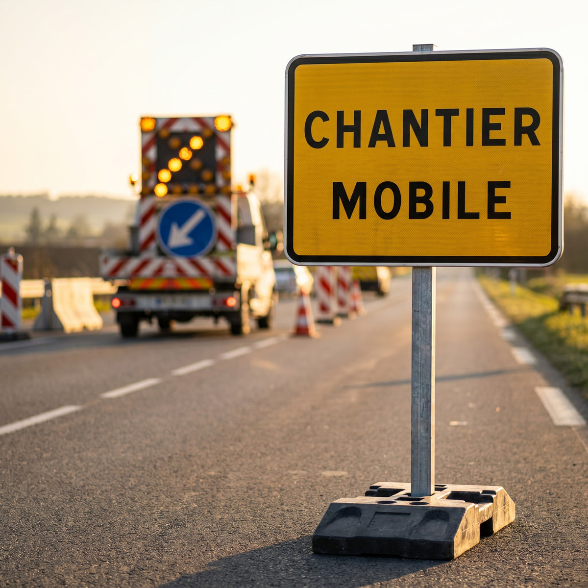Panneau KC1 CHANTIER MOBILE — mise en situation sur chantier