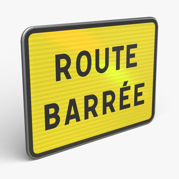 Panneau KC1 ROUTE BARRÉE — vue de trois quarts face