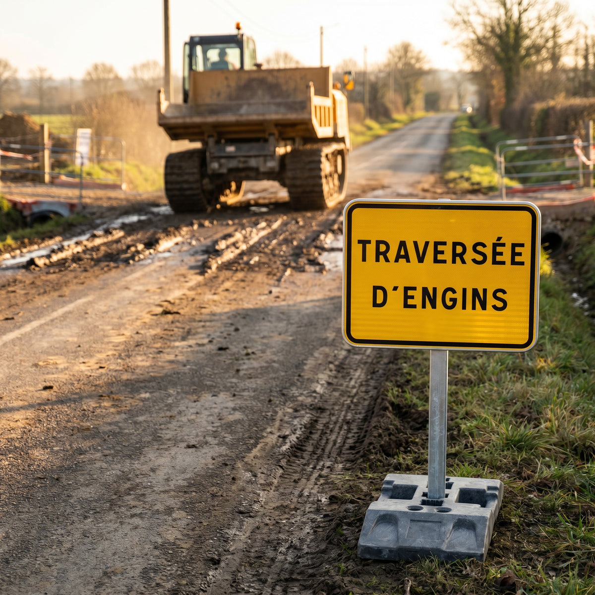 Panneau KC1 TRAVERSÉE D'ENGINS — mise en situation sur chantier