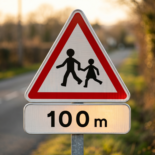 Panonceau M1 distance 100 m, mise en situation