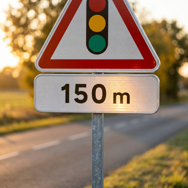 Panonceau M1 distance 150 m, mise en situation
