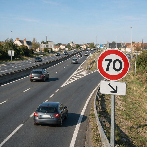 Panonceau routier directionnel vers le bas et à droite M3a1 — mise en situation