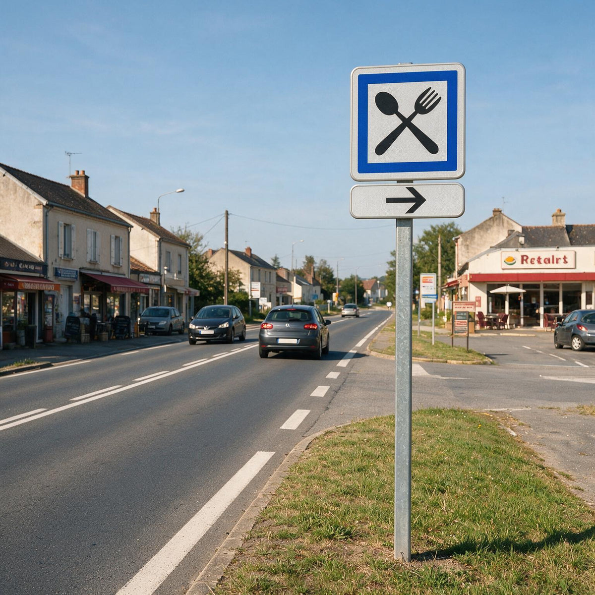 Panonceau routier direction vers la droite M3b1 — mise en situation