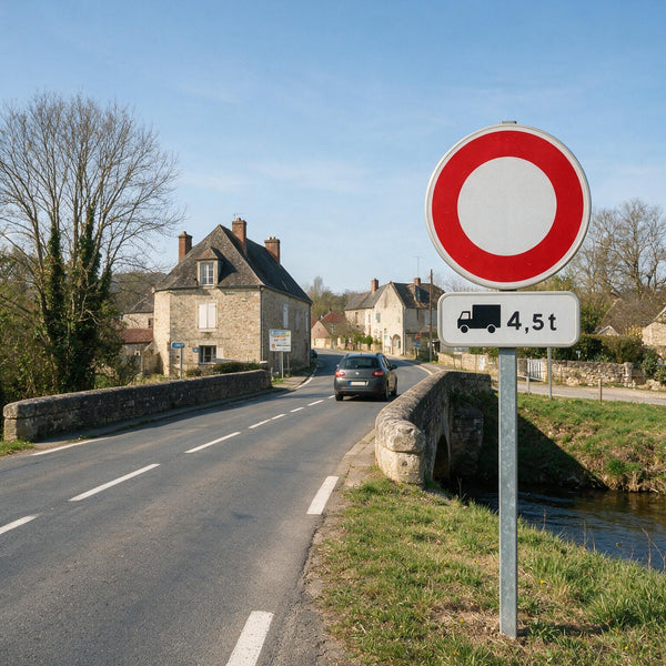 Panonceau routier véhicules dépassant un poids indiqué M4f — mise en situation