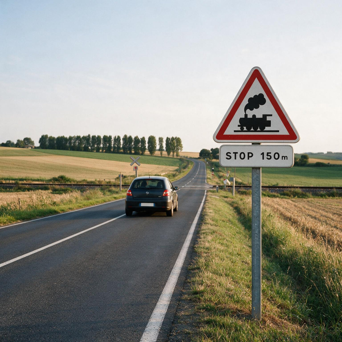 Panonceau routier STOP à distance (variante b) M5b — mise en situation