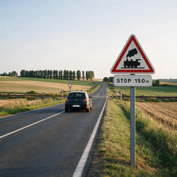 Panonceau routier STOP à distance (variante b) M5b — mise en situation