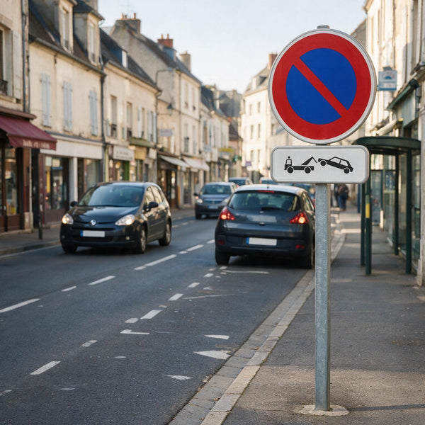 Panonceau routier arrêt ou stationnement gênant M6a — mise en situation