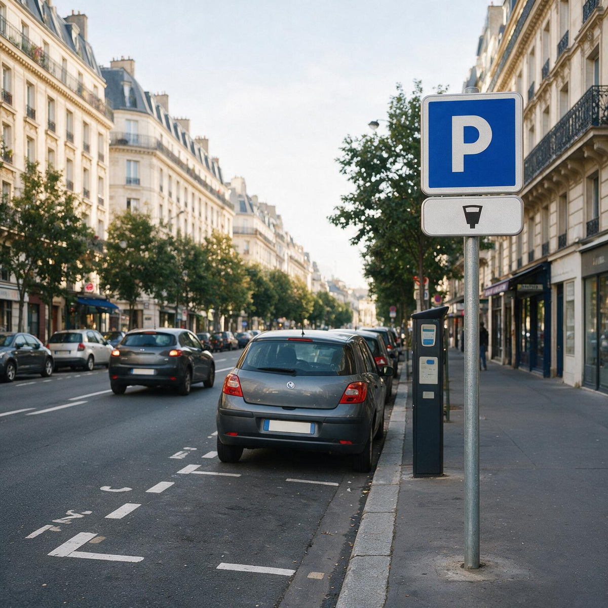 Panonceau routier stationnement payant M6d — mise en situation