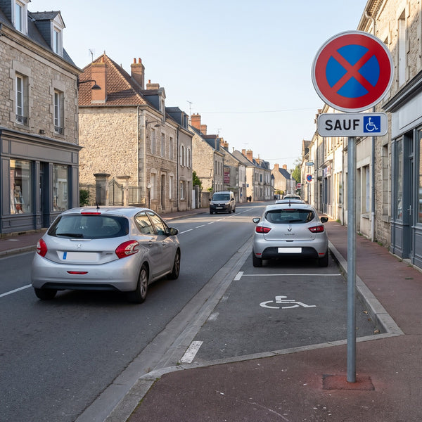 Panonceau routier stationnement réservé aux personnes handicapées M6h — mise en situation