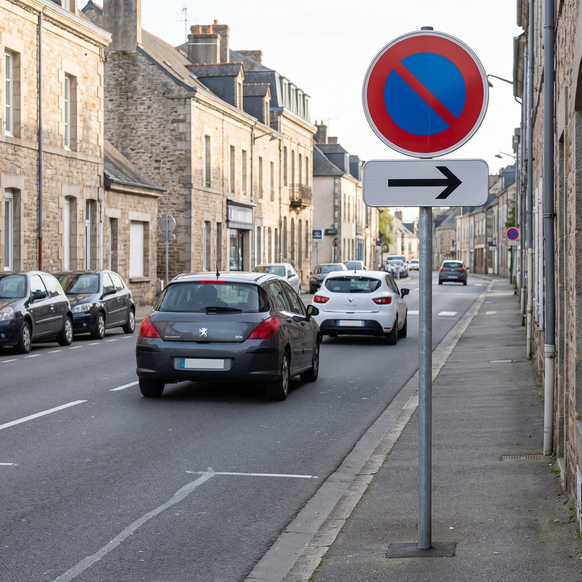 Panonceau routier application vers la droite M8d — mise en situation