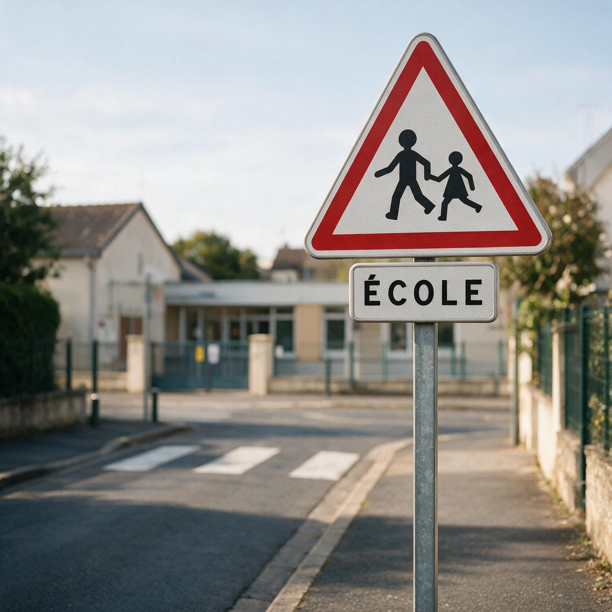Panonceau ÉCOLE sous panneau A13a — abords d'école