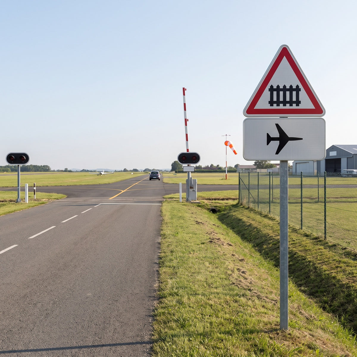 Panonceau routier aire de danger aérien M9a — mise en situation