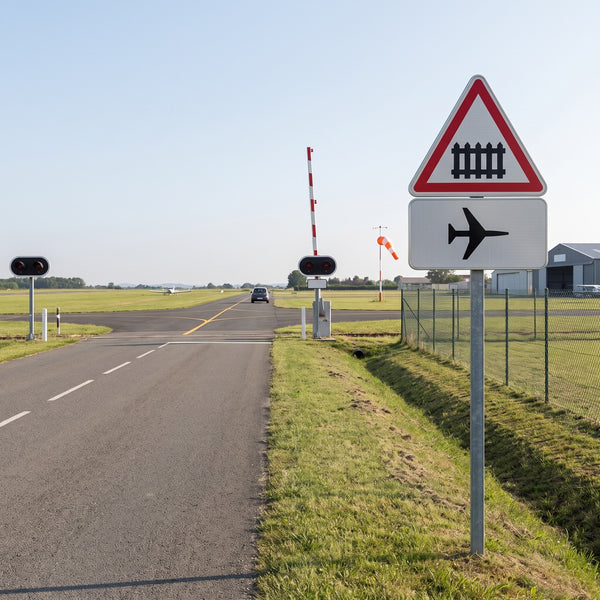Panonceau routier aire de danger aérien M9a — mise en situation