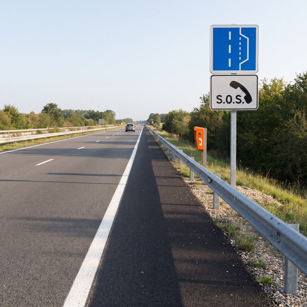 Panonceau routier poste d'appel d'urgence M9e — mise en situation