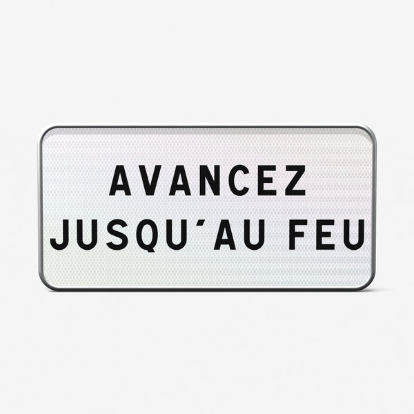 Panonceau routier AVANCEZ JUSQU'AU FEU M9z deux lignes 700×350 mm, vue de face