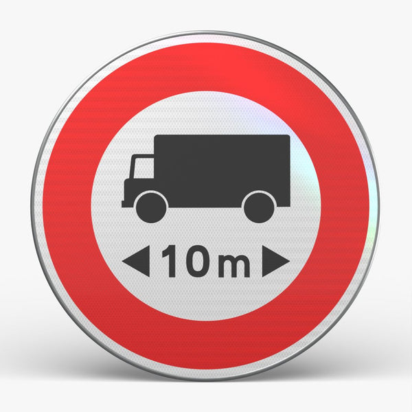 Panneau B10A — Accès interdit aux véhicules dont la longueur dépasse la valeur indiquée — vue de face