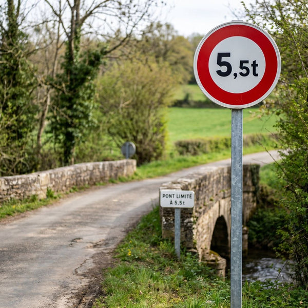 Panneau B13 — Accès interdit aux véhicules dont le poids total dépasse la valeur indiquée — mise en situation sur voirie