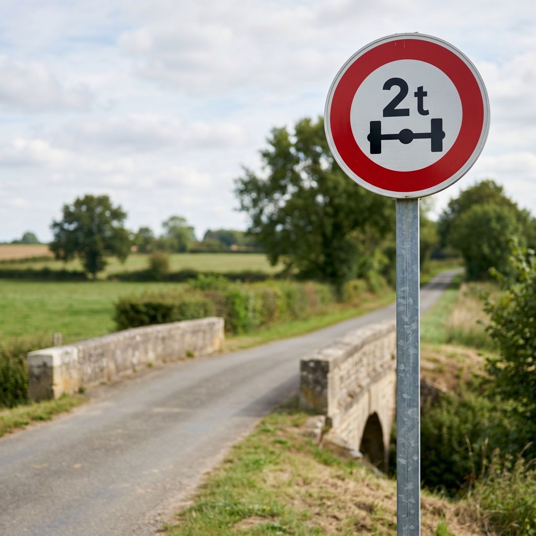 Panneau B13A — Accès interdit aux véhicules dont le poids par essieu dépasse la valeur indiquée — mise en situation sur voirie