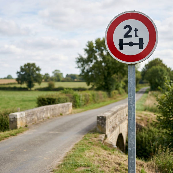 Panneau B13A — Accès interdit aux véhicules dont le poids par essieu dépasse la valeur indiquée — mise en situation sur voirie